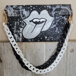 Anca Sabrina black and silver glitter tongue crossbody